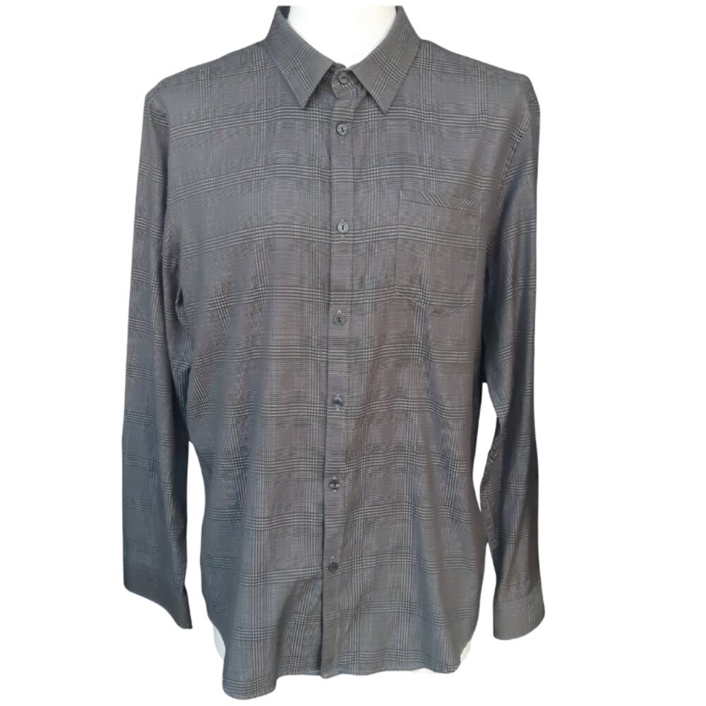 Calvin Klein SZ L Slim Fit Black/White Glen Check Men's Shirt ⚡️BUY 3 for $55⚡️